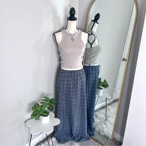 Vintage Blue Floral Aline Blue Boho Maxi Skirt